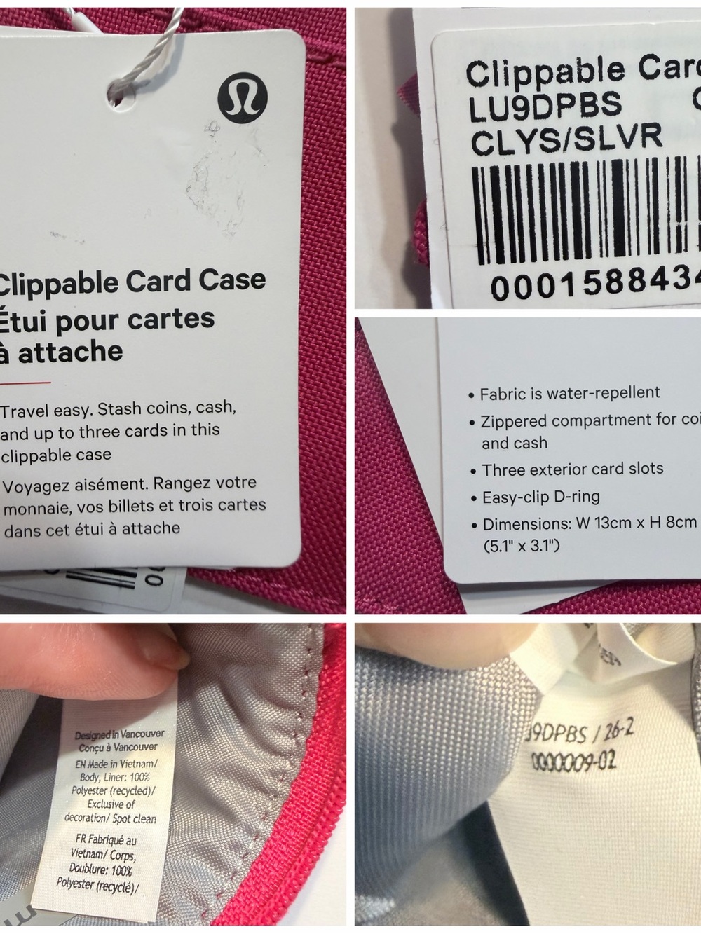 Lululemon Clippable Card Case Calypso Pink & Silver New - Picture 7 of 9
